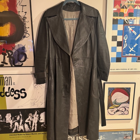 Vintage Gray Long Leather Trench Coat - women’s XS - Picture 8 of 16